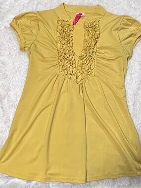 Heart Soul Mustard Yellow Ruffle V-Neck Short Sleeve Top
